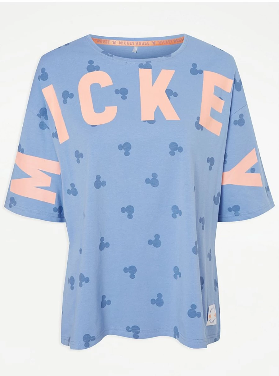 George at Asda Disney Mickey Mouse Blue Slogan Pyjamas for Women - Comfortable Sleepwear Set