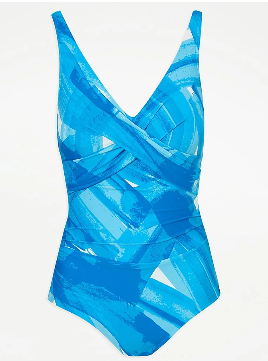 Women's Blue Printed Shaping Swimsuit | George at Asda | Slimming Swimwear Review