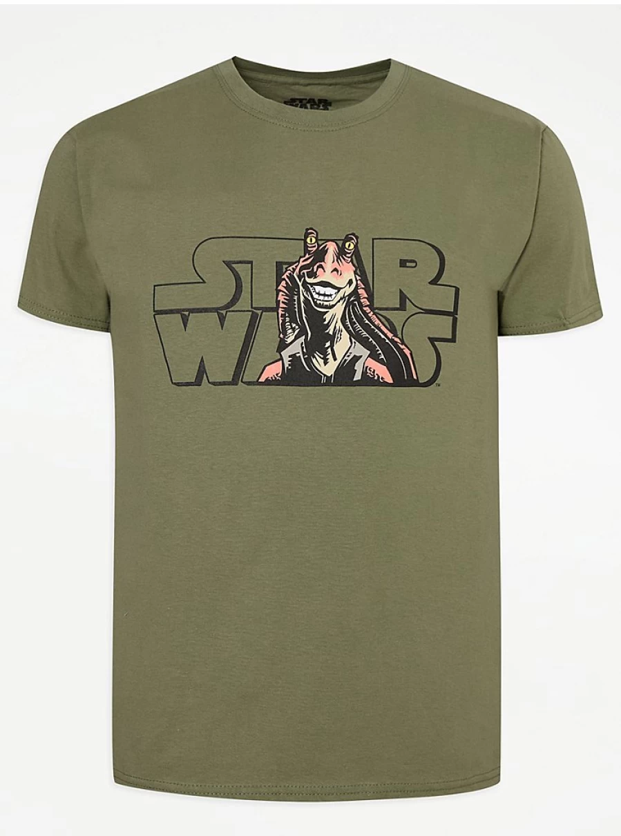Men's Star Wars Jar Jar Binks Graphic Print Khaki T-Shirt by George at Asda