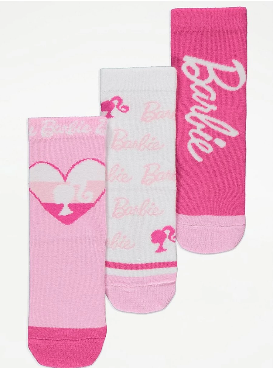 "George at Asda Kids' Barbie Pink Slogan Ankle Socks 3-Pack | Comfortable & Fun Socks for Girls"
