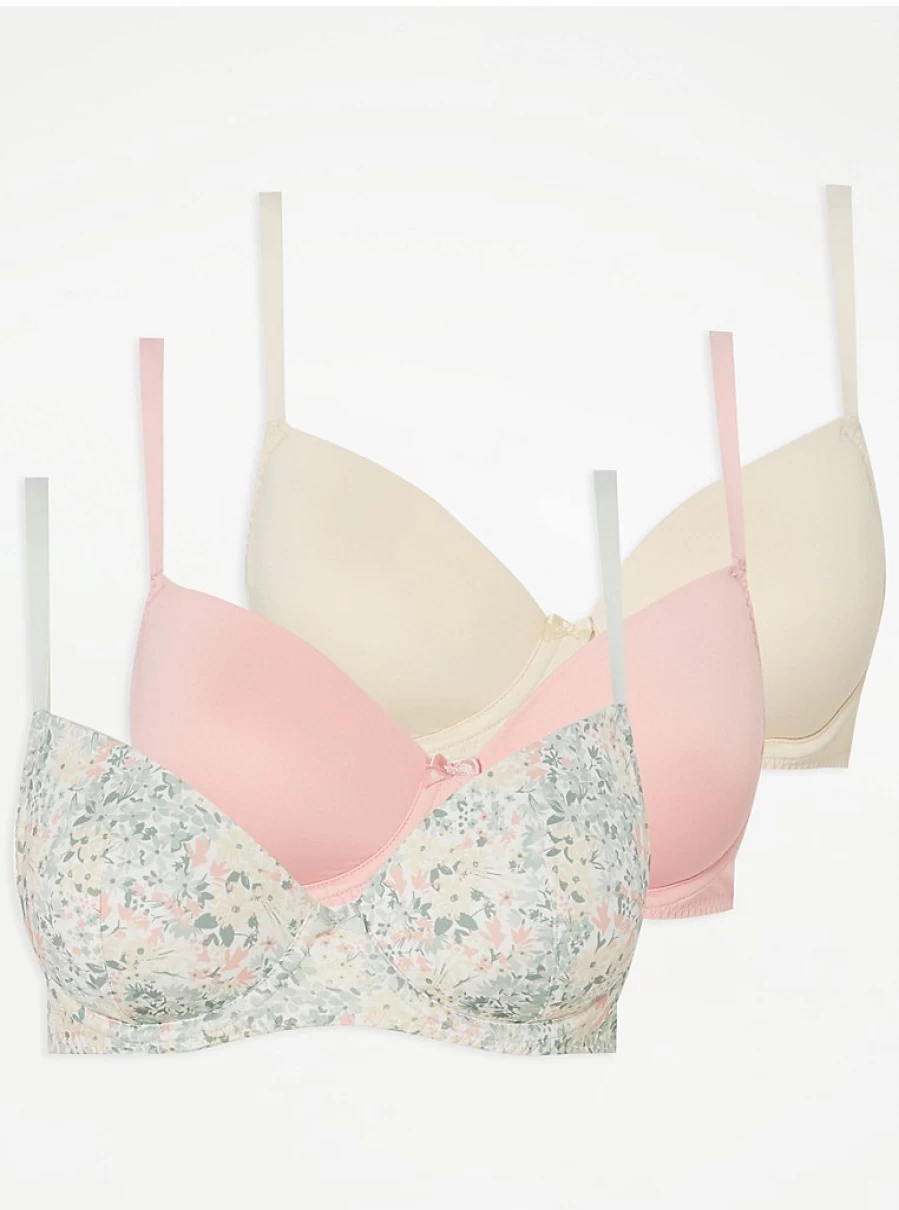 "George at Asda Women's Floral Print T-Shirt Bras 3-Pack | Comfortable Lingerie Set Review"