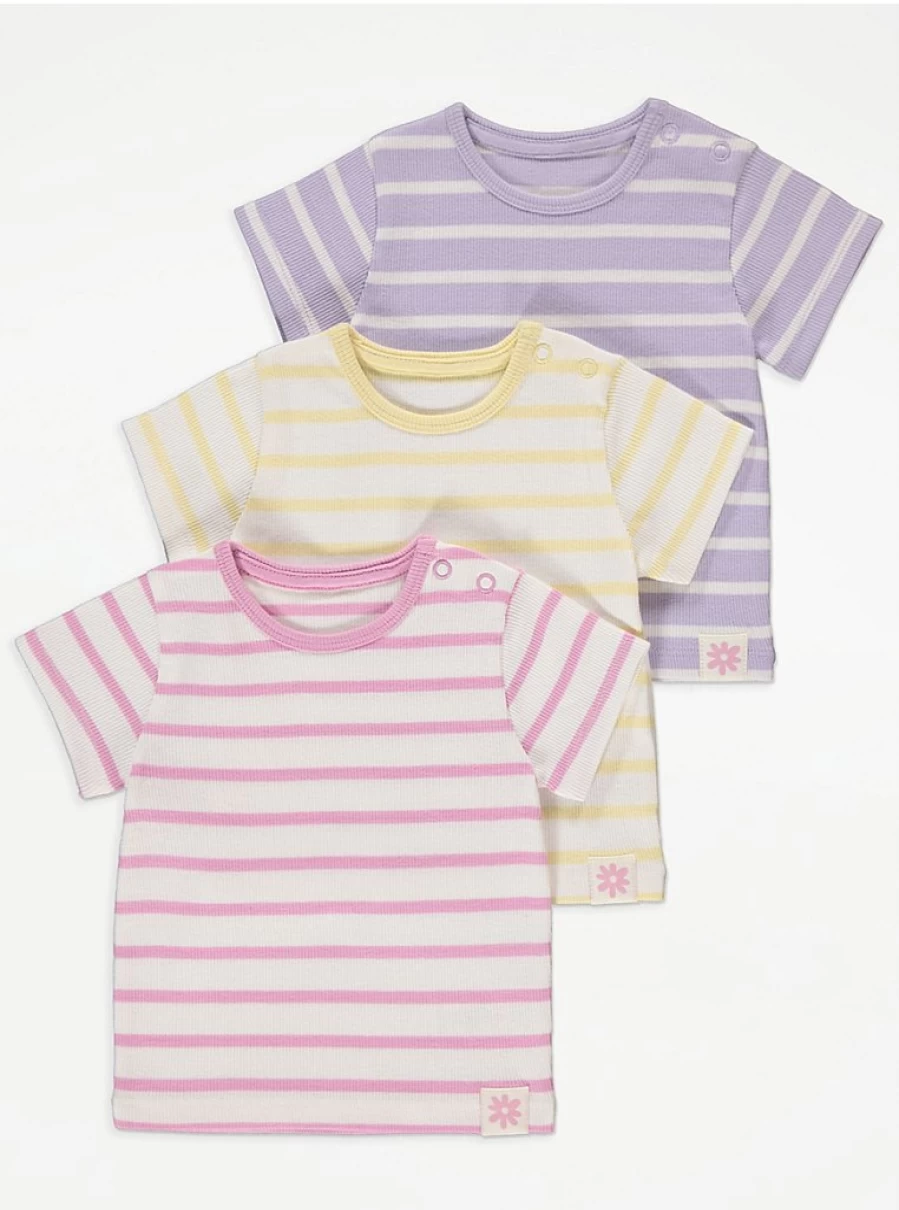 "George at Asda Baby Striped Short Sleeve Tops 3-Pack | Soft Cotton Comfort"