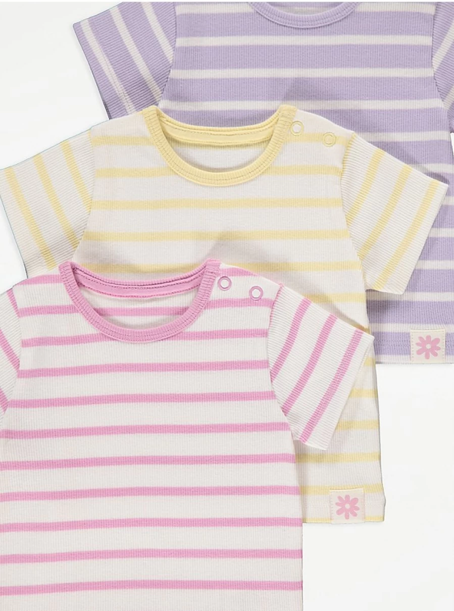 "George at Asda Baby Striped Short Sleeve Tops 3-Pack | Soft Cotton Comfort"