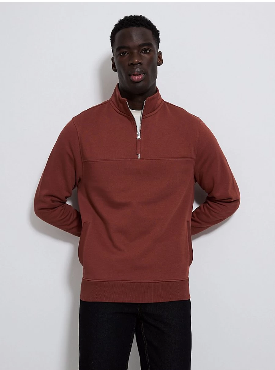 "George at Asda Men's Rust Quarter Zip Sweatshirt Review | Comfort & Style"