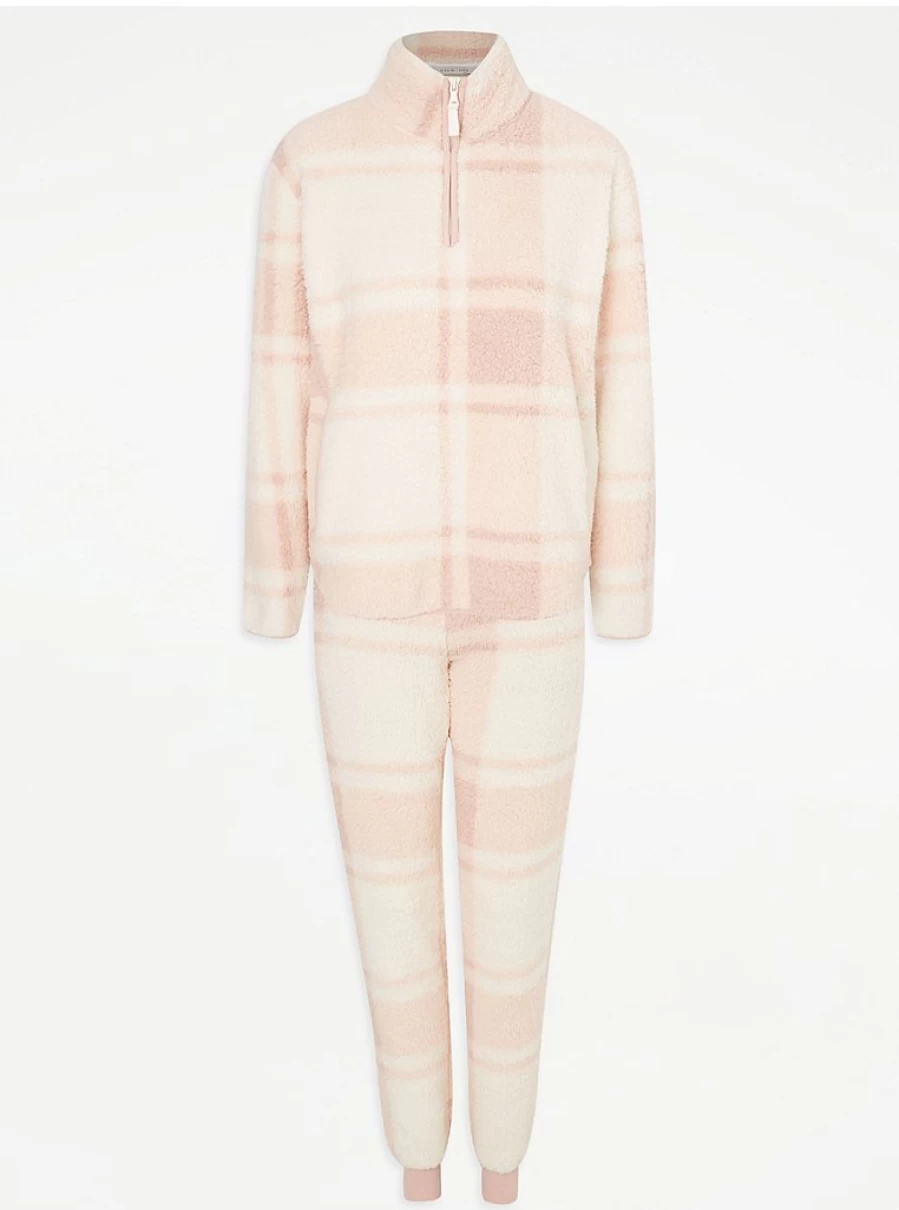 "George at Asda Pink Checked Borg Pyjamas – Women’s Lingerie & Sleepwear Review"