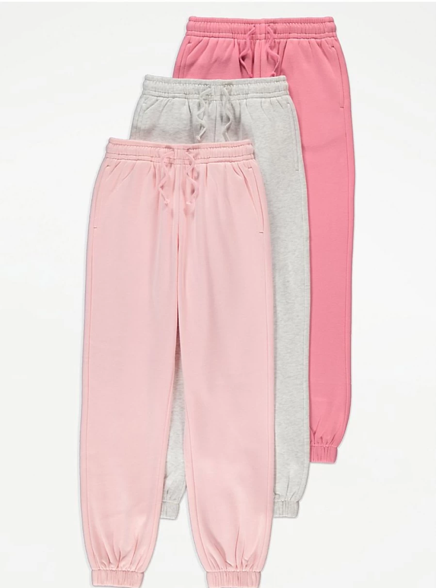 "George at Asda Kids' Pink Casual Joggers 3-Pack | Comfortable & Stylish"