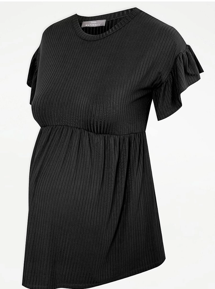 Black Ribbed Peplum Maternity Top for Women - George at Asda Baby Collection