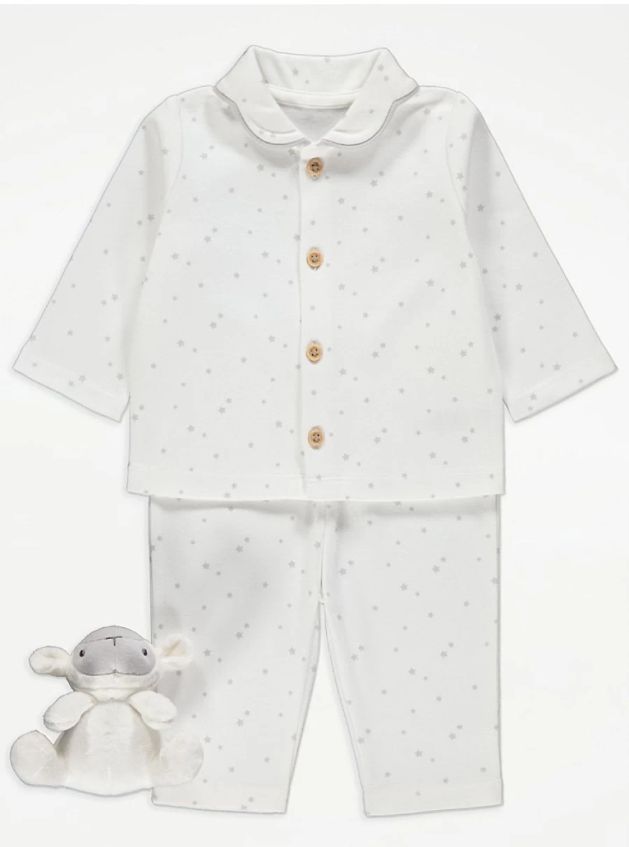 "George at Asda Baby White Star Print Shirt Pyjamas – Soft Sleepwear & Toy Set Reviews"