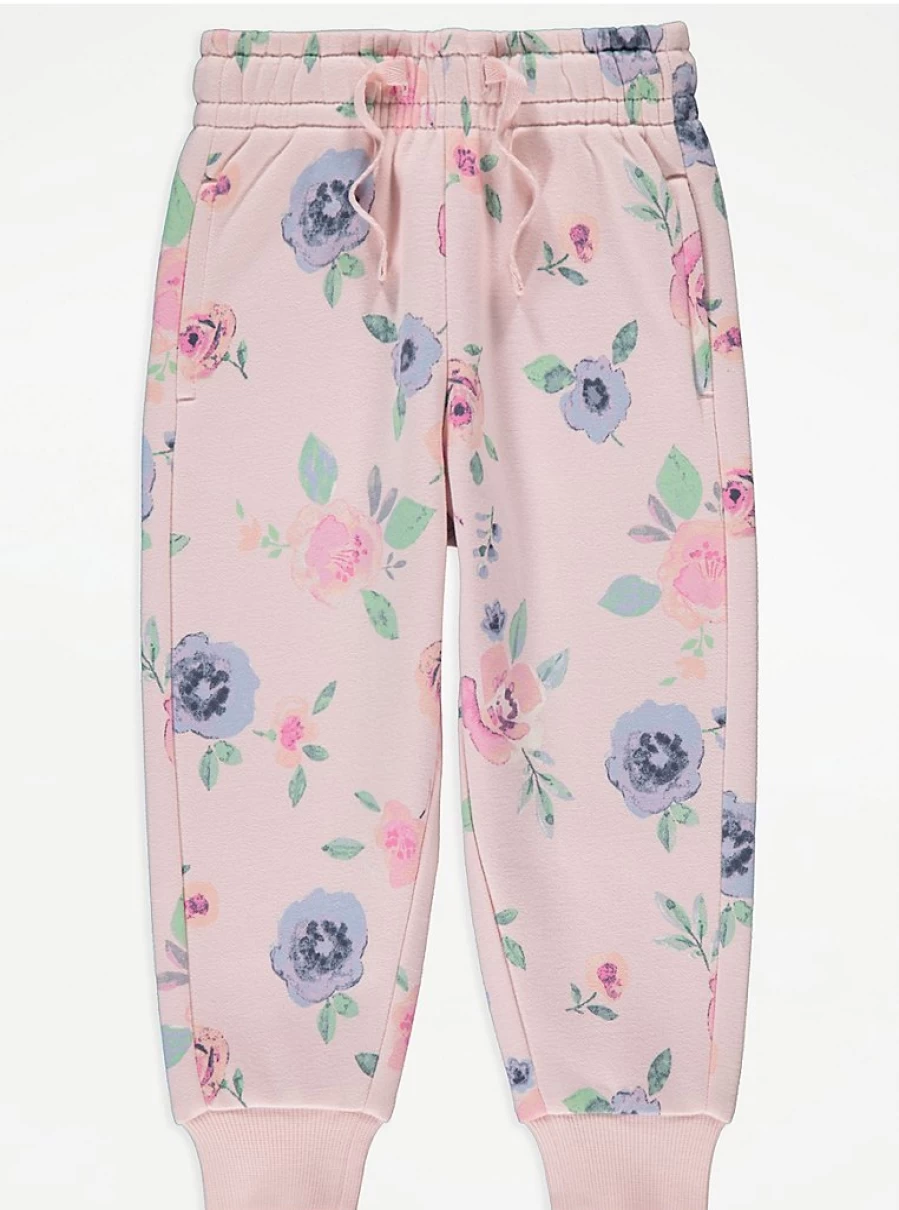 "George at Asda Kids Pink Floral Rose Joggers | Comfortable & Stylish Girls' Jogger Pants"