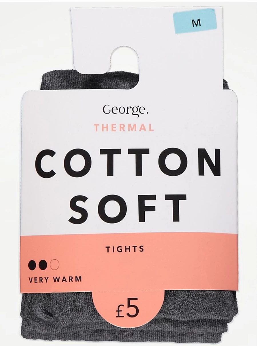 "George at Asda Grey Cotton Thermal Tights for Women – Soft & Warm Winter Lingerie"