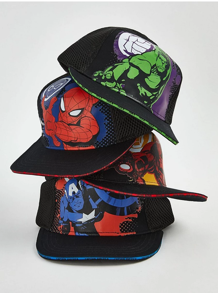 "George at Asda Marvel Black Superhero Caps 4 Pack for Boys – Kids' Adjustable Baseball Hat Set"