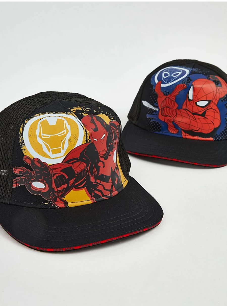 "George at Asda Marvel Black Superhero Caps 4 Pack for Boys – Kids' Adjustable Baseball Hat Set"