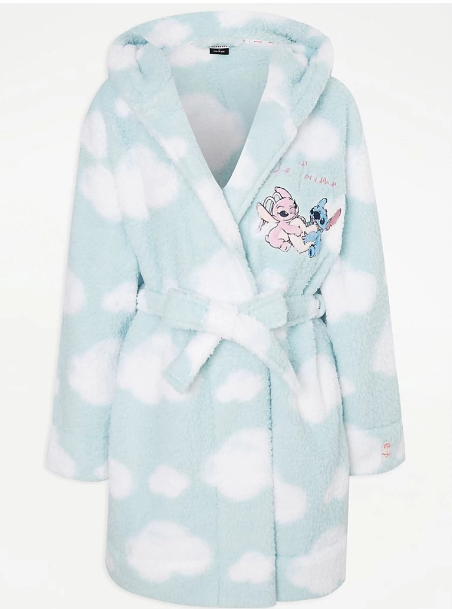 Disney Lilo & Stitch Je T'Aime Cloud Fleece Dressing Gown | Women's Cozy Robe by George at Asda