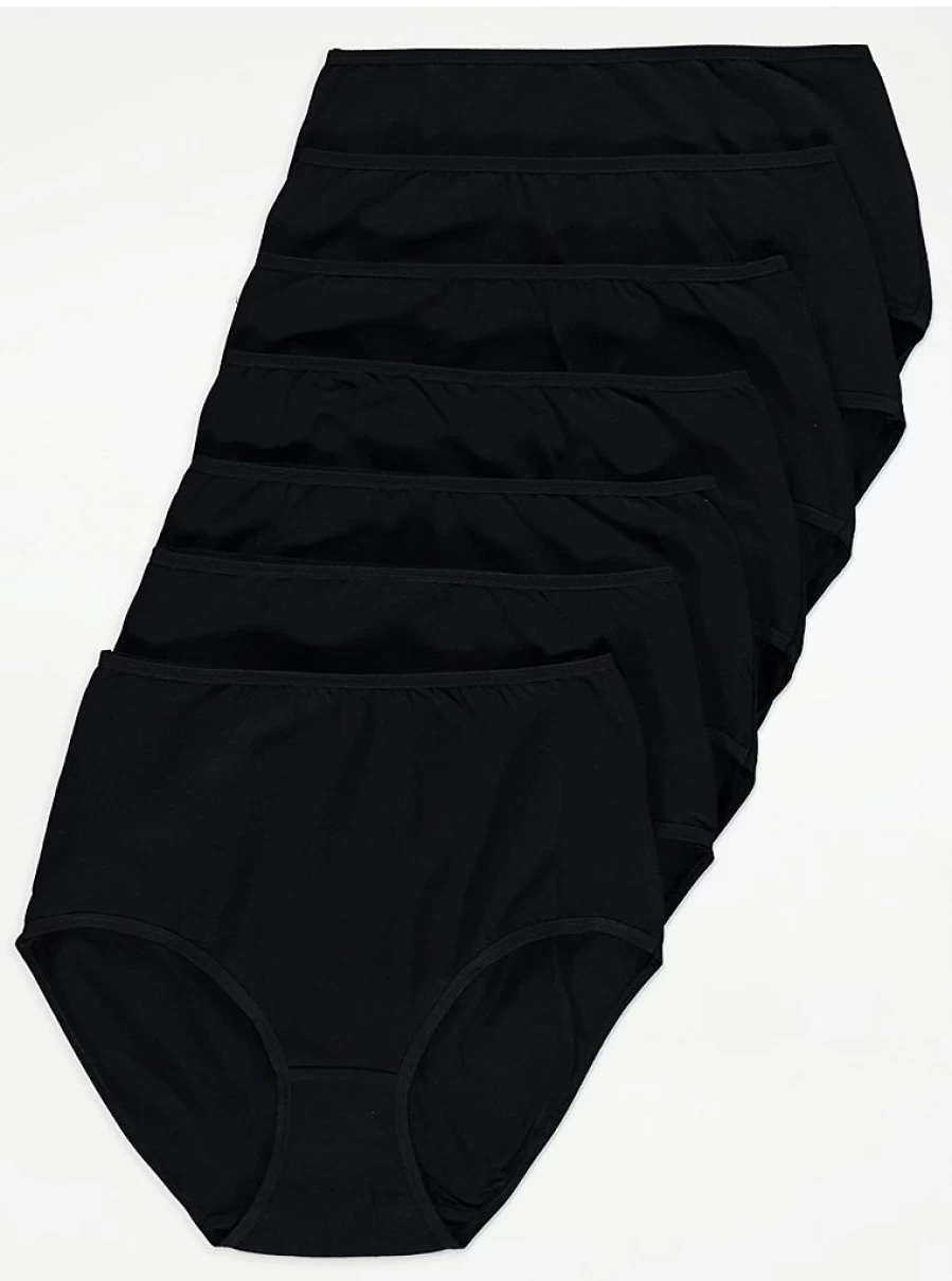 George at Asda Black Cotton Full Briefs 7-Pack - Comfortable Women's Underwear Multipack