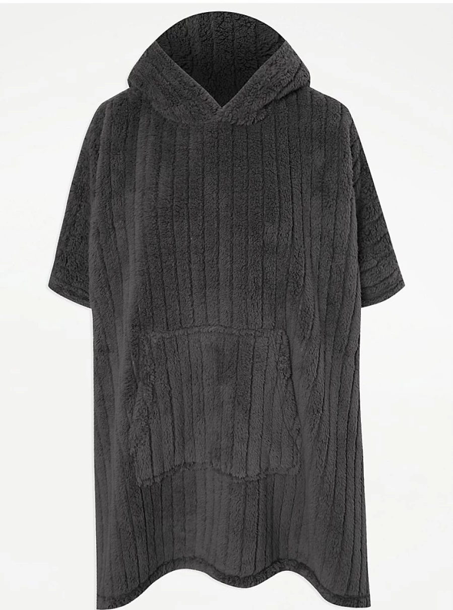 "George at Asda Grey Ribbed Fleece Blanket Hoodie - Cozy Wearable Blanket Review"