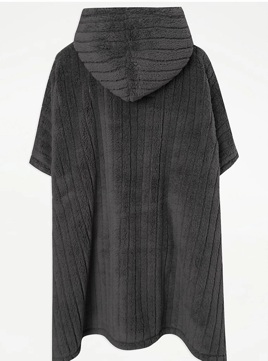 "George at Asda Grey Ribbed Fleece Blanket Hoodie - Cozy Wearable Blanket Review"
