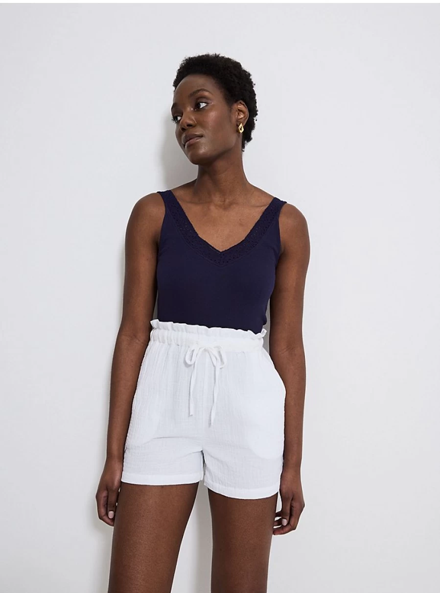 Women's Navy Blue Embroidered V-Neck Ribbed Vest | George at Asda
