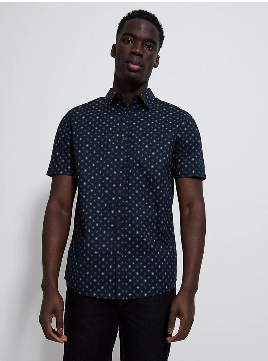Men's Navy Patterned Short Sleeve Shirt | George at Asda Casual Wear