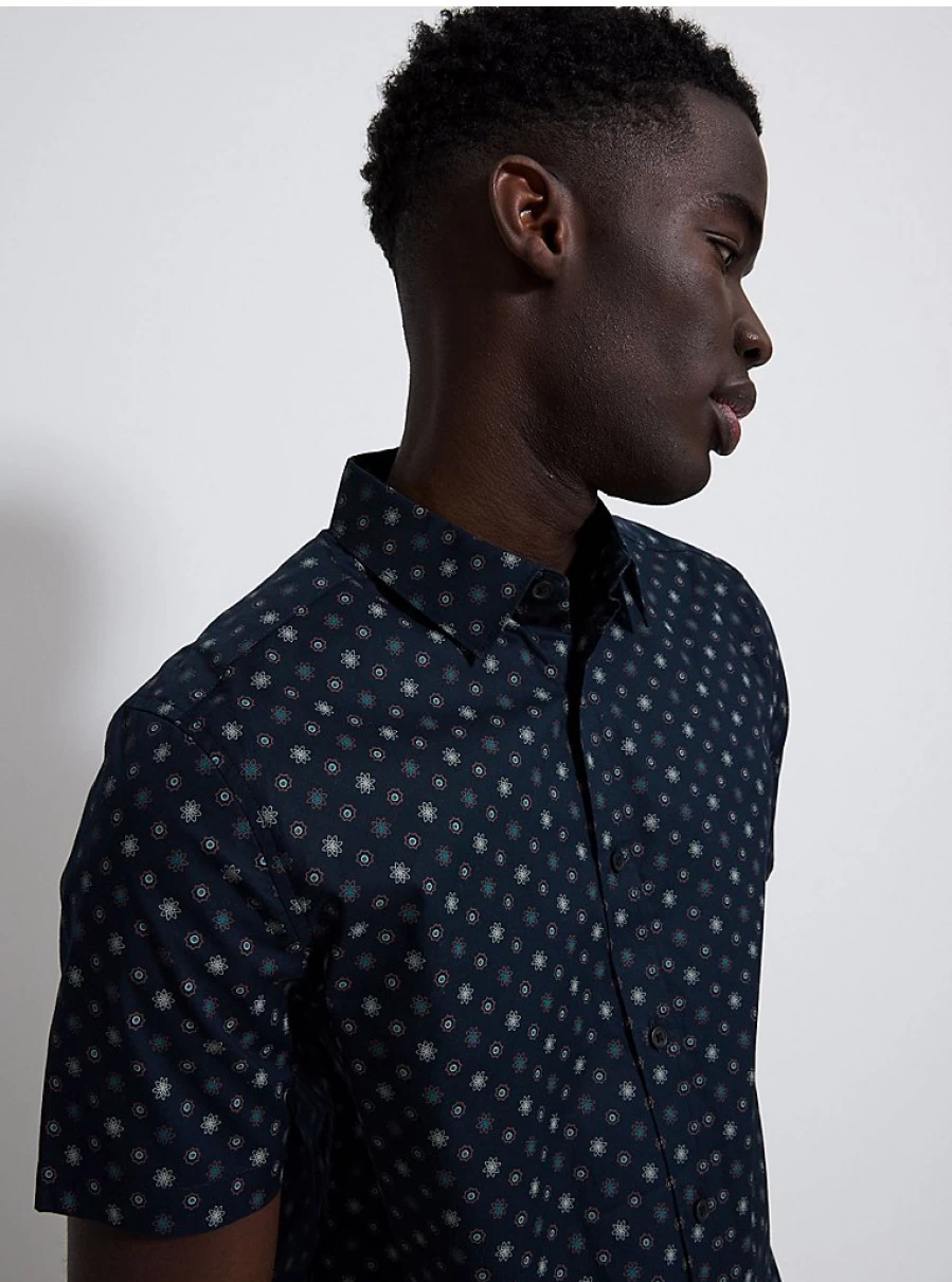 Men's Navy Patterned Short Sleeve Shirt | George at Asda Casual Wear