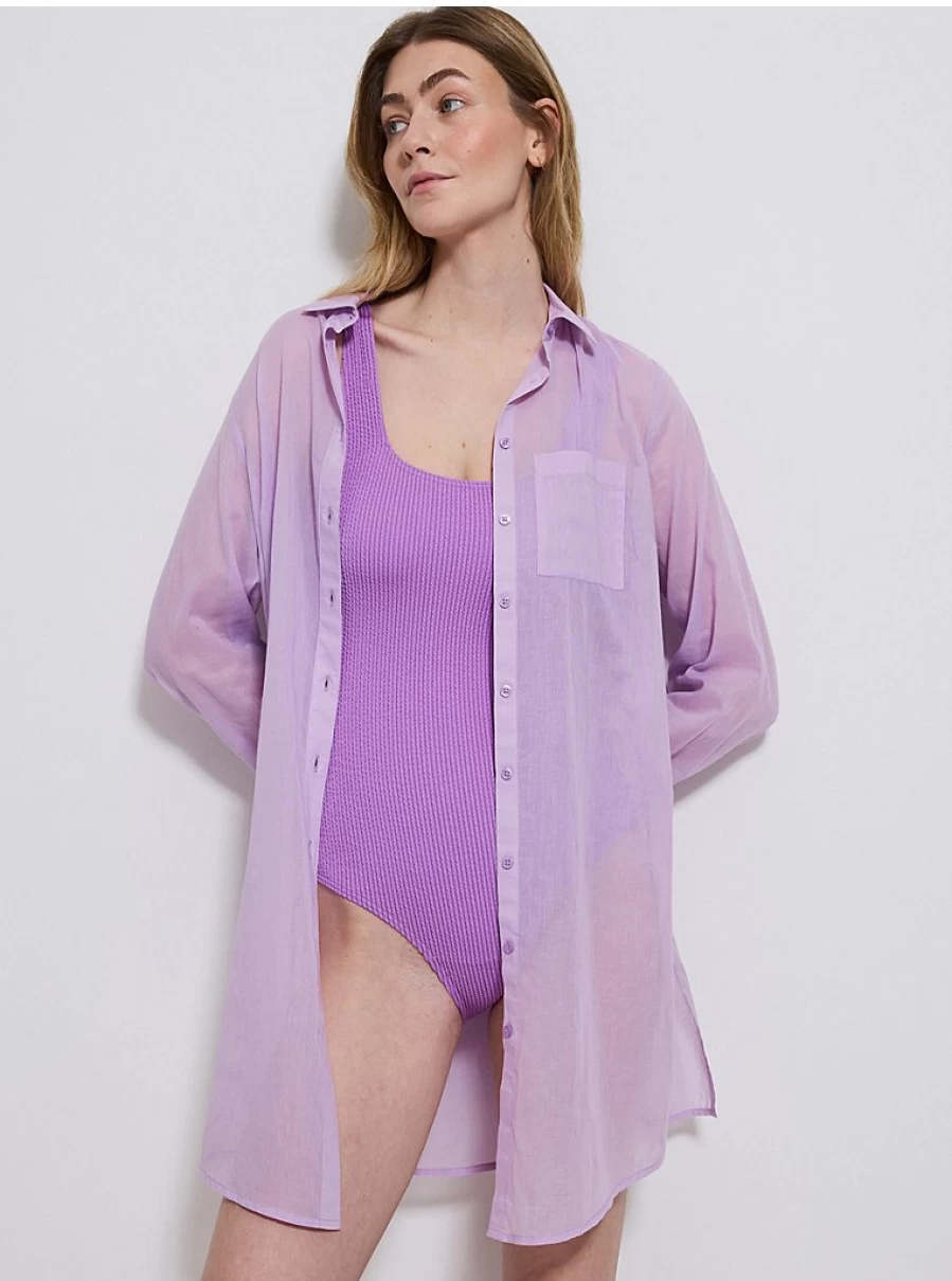 Women's Lilac Lightweight Cotton Beach Shirt by George at Asda – Breezy Summer Cover-Up