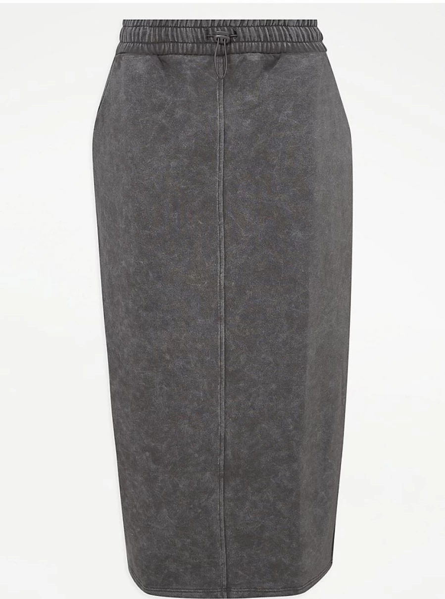 Charcoal Grey Acid Wash Jersey Midi Skirt with Toggle Waist - Women's Fashion by George at Asda