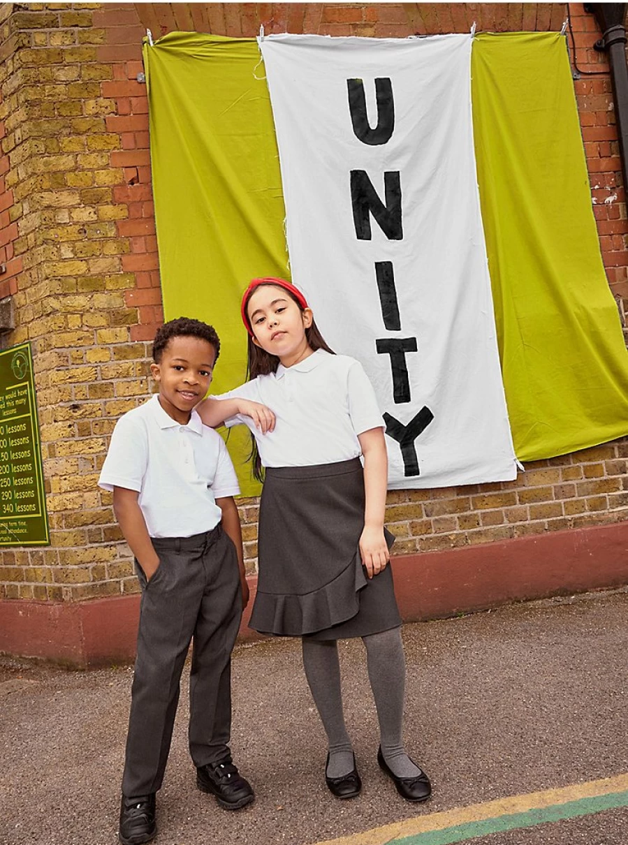 "George at Asda Boys White School Polo & Girls School Skirt Set – Comfortable Uniform Combo"
