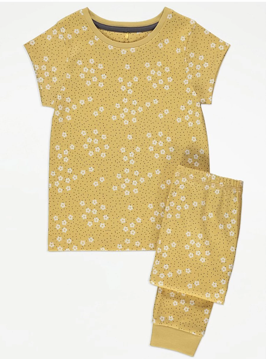 "George at Asda Kids' Yellow Daisy Spotty Short Sleeve Pyjamas – Comfortable & Fun Sleepwear"