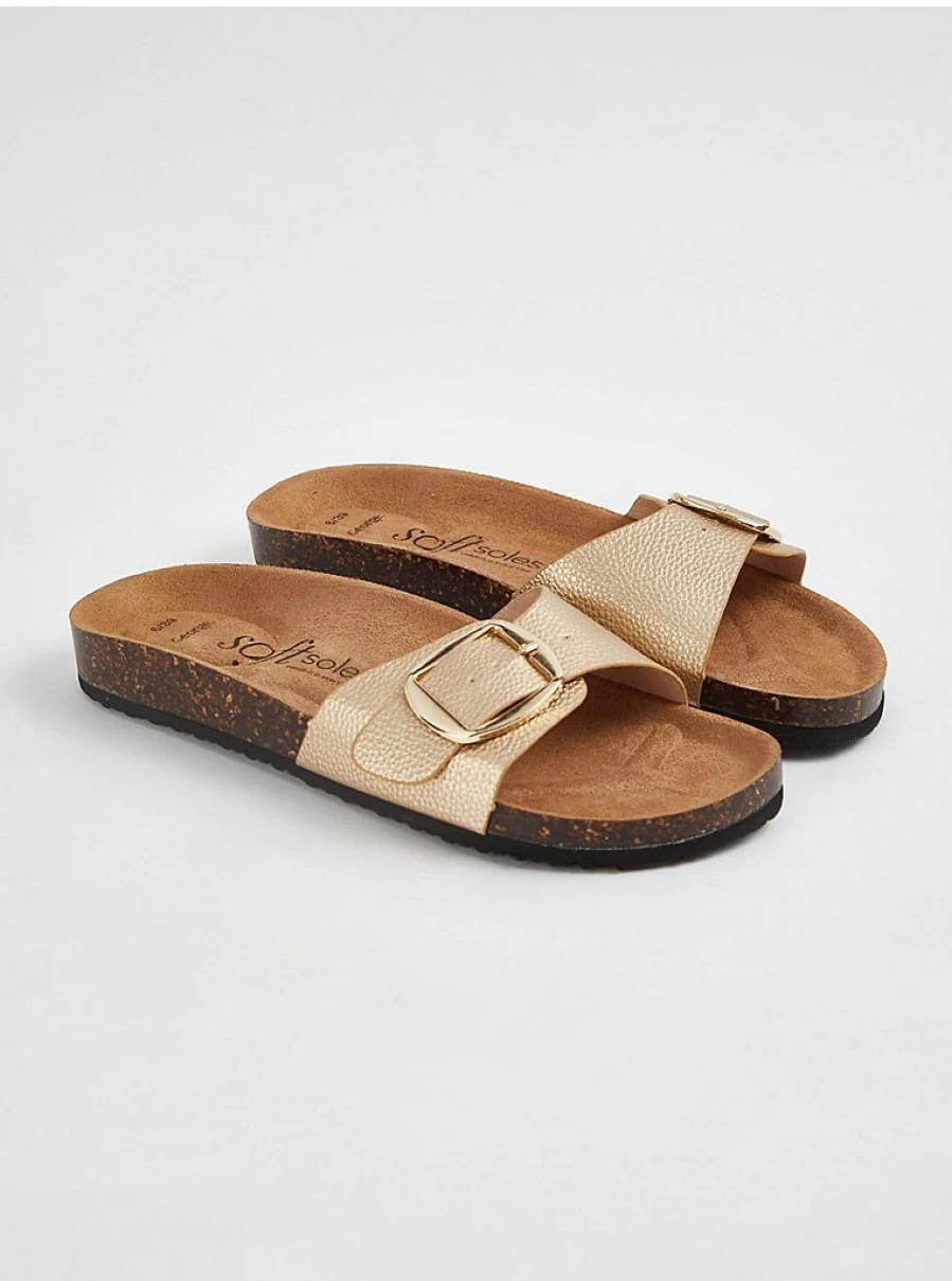 Women's Gold Single Buckle Flat Sandals | George at Asda | Comfortable & Stylish