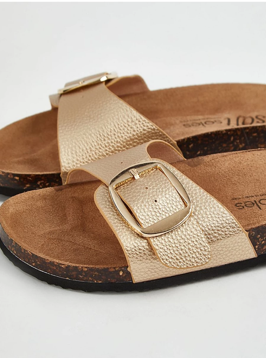 Women's Gold Single Buckle Flat Sandals | George at Asda | Comfortable & Stylish