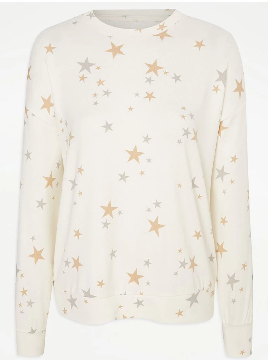 "George at Asda White Star Brushed Snit Pyjama Top - Comfortable Women's Lingerie & Sleepwear"