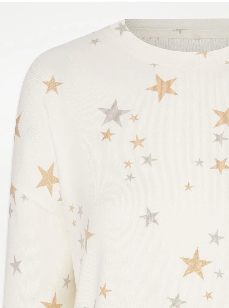 "George at Asda White Star Brushed Snit Pyjama Top - Comfortable Women's Lingerie & Sleepwear"