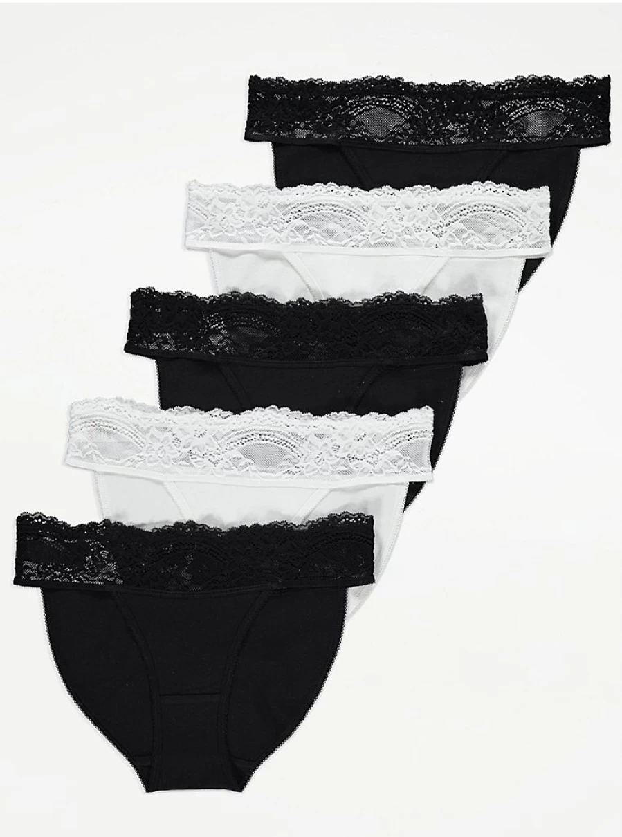 "George at Asda Lace Trim Tanga Briefs 5-Pack | Women's Lingerie Set | Comfortable & Stylish Underwear"