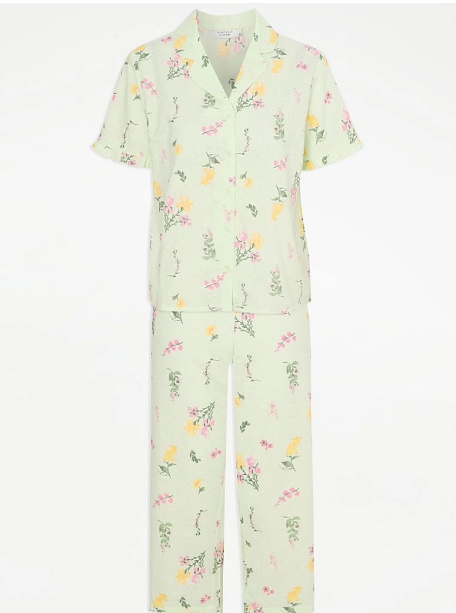 George at Asda Green Floral Dobby Cropped Pajama Set - Women's Sleepwear & Lingerie