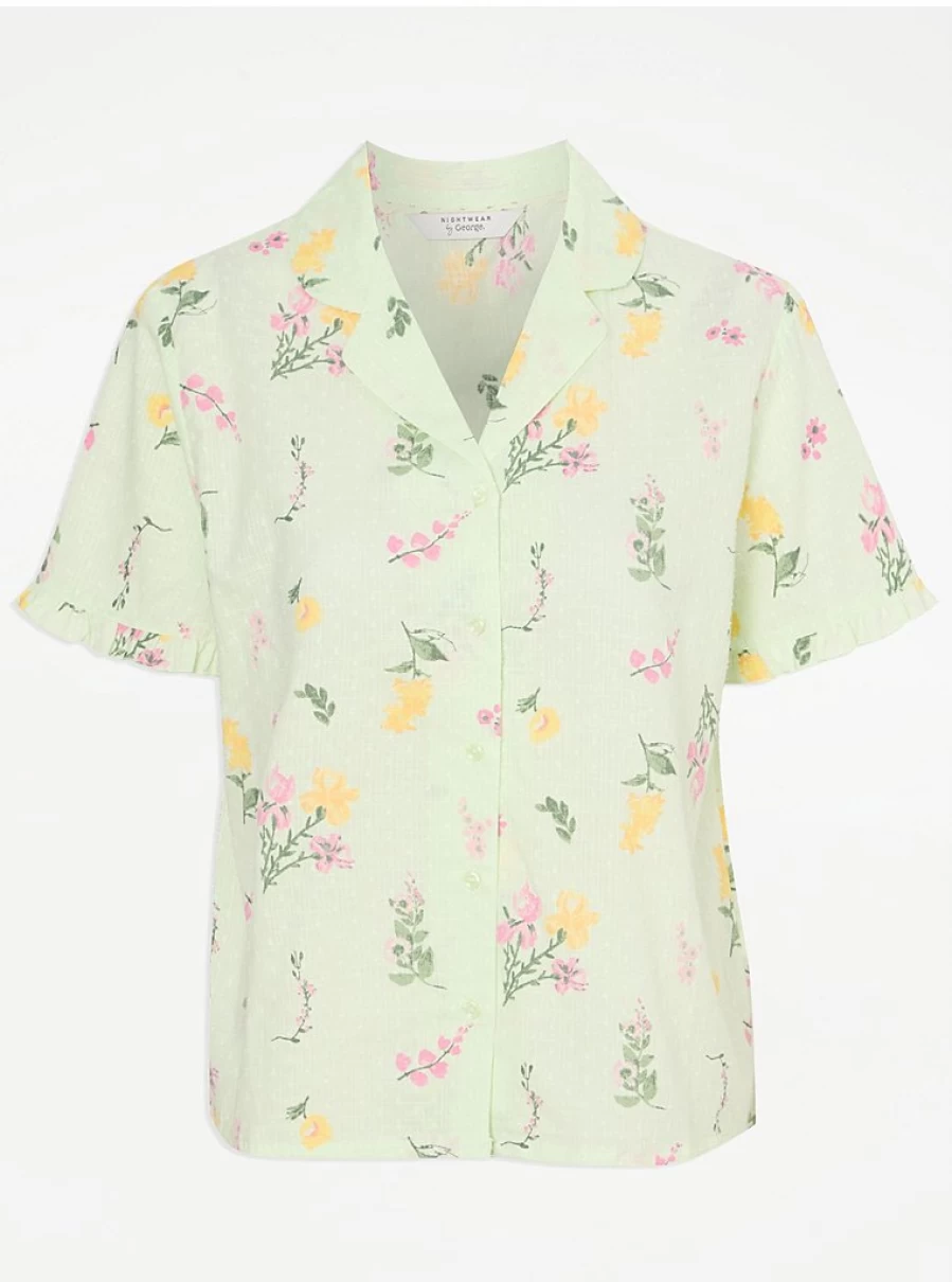 George at Asda Green Floral Dobby Cropped Pajama Set - Women's Sleepwear & Lingerie