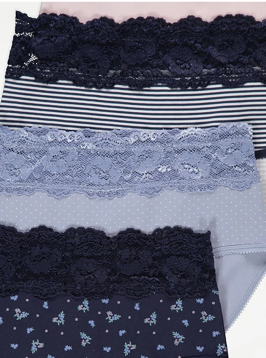 George at Asda Women's Lace Patterned Briefs 5-Pack | Comfortable Full Brief Underwear Set