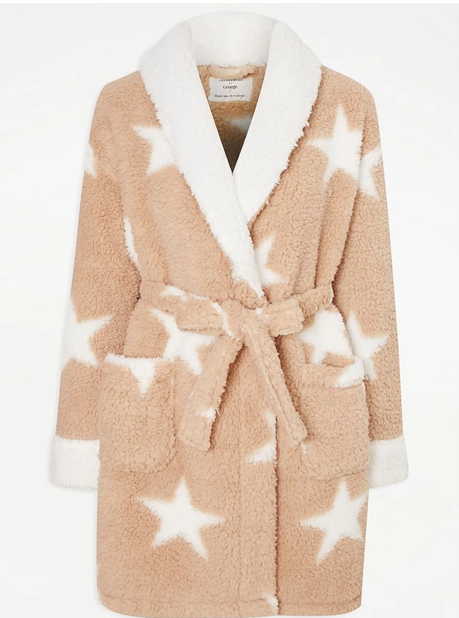 George at Asda Tan Star Borg Dressing Gown - Soft Lingerie Robe Review
