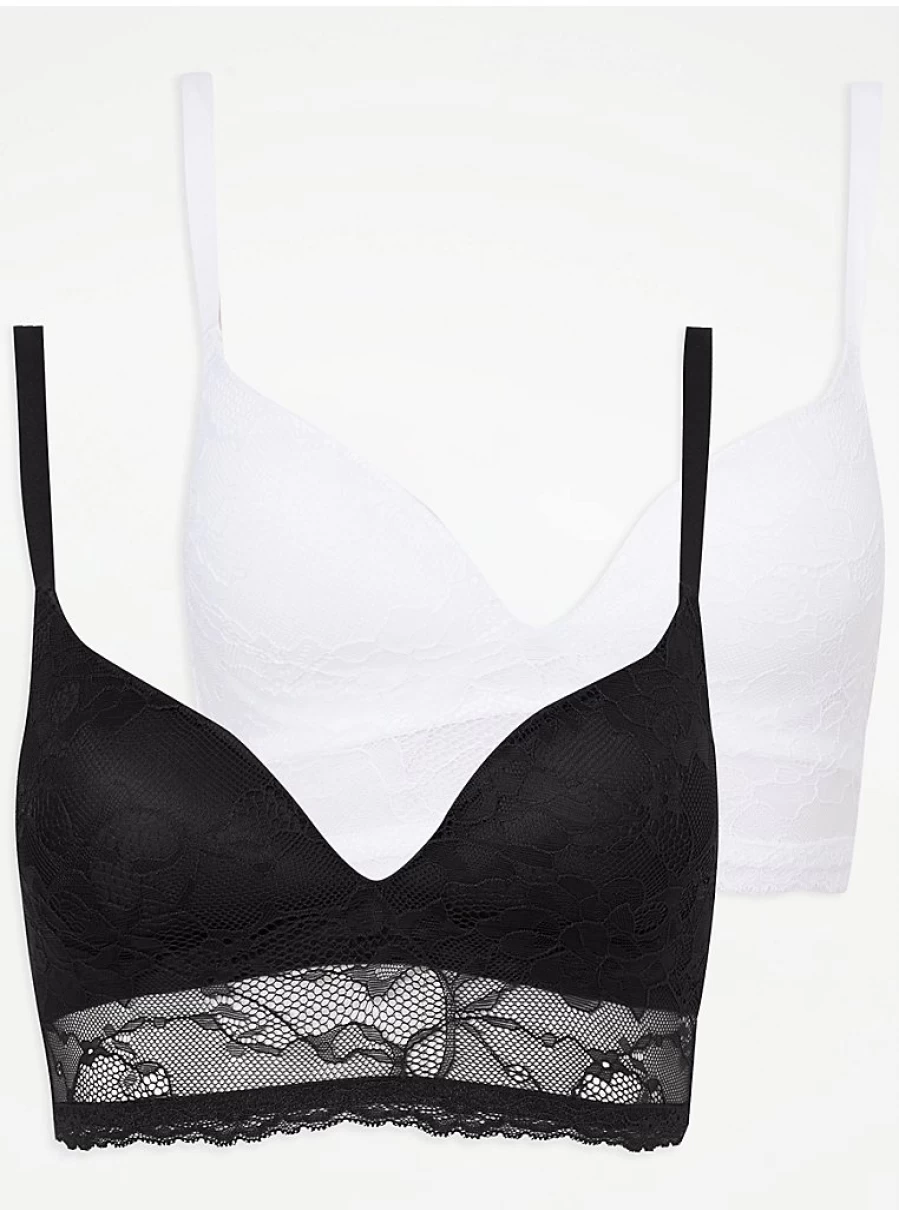"George at Asda Women's Comfort Non-Wired Lace Bra 2-Pack | Soft Lingerie Set"