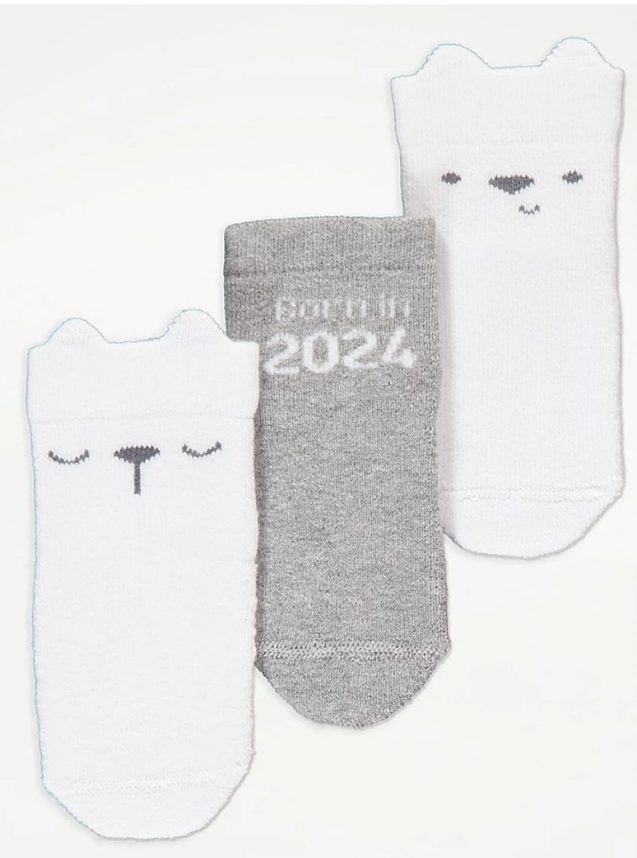 "George at Asda Baby Socks 3-Pack | Born in 2024 | Soft & Comfortable Newborn Socks"