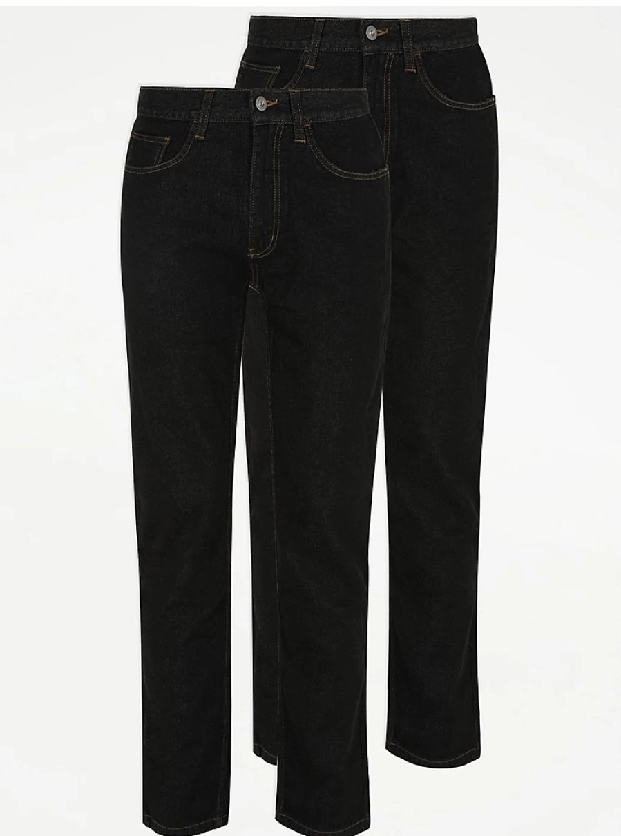 George at Asda Boys' Black Straight Fit Jeans 2-Pack | Comfortable & Durable Denim Trousers