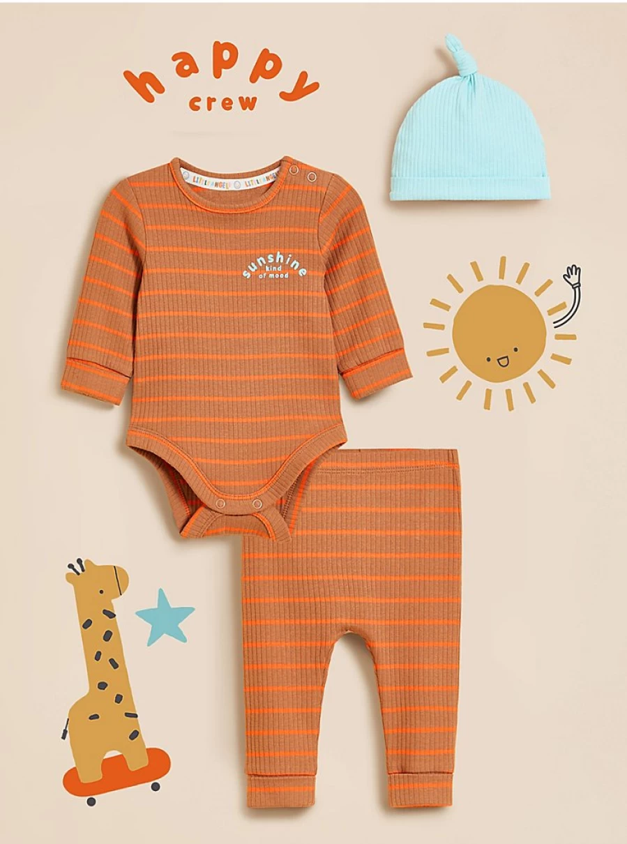 "George at Asda Baby Girls' Striped Bodysuit, Leggings & Hat Set - Little Angels Outfit Review"