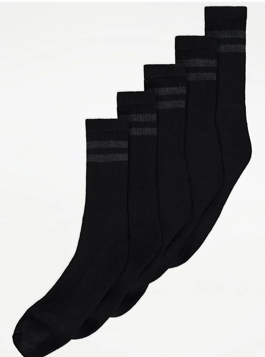 George at Asda Boys' Black Sports Ankle Socks 5-Pack - Breathable Athletic Socks for Kids