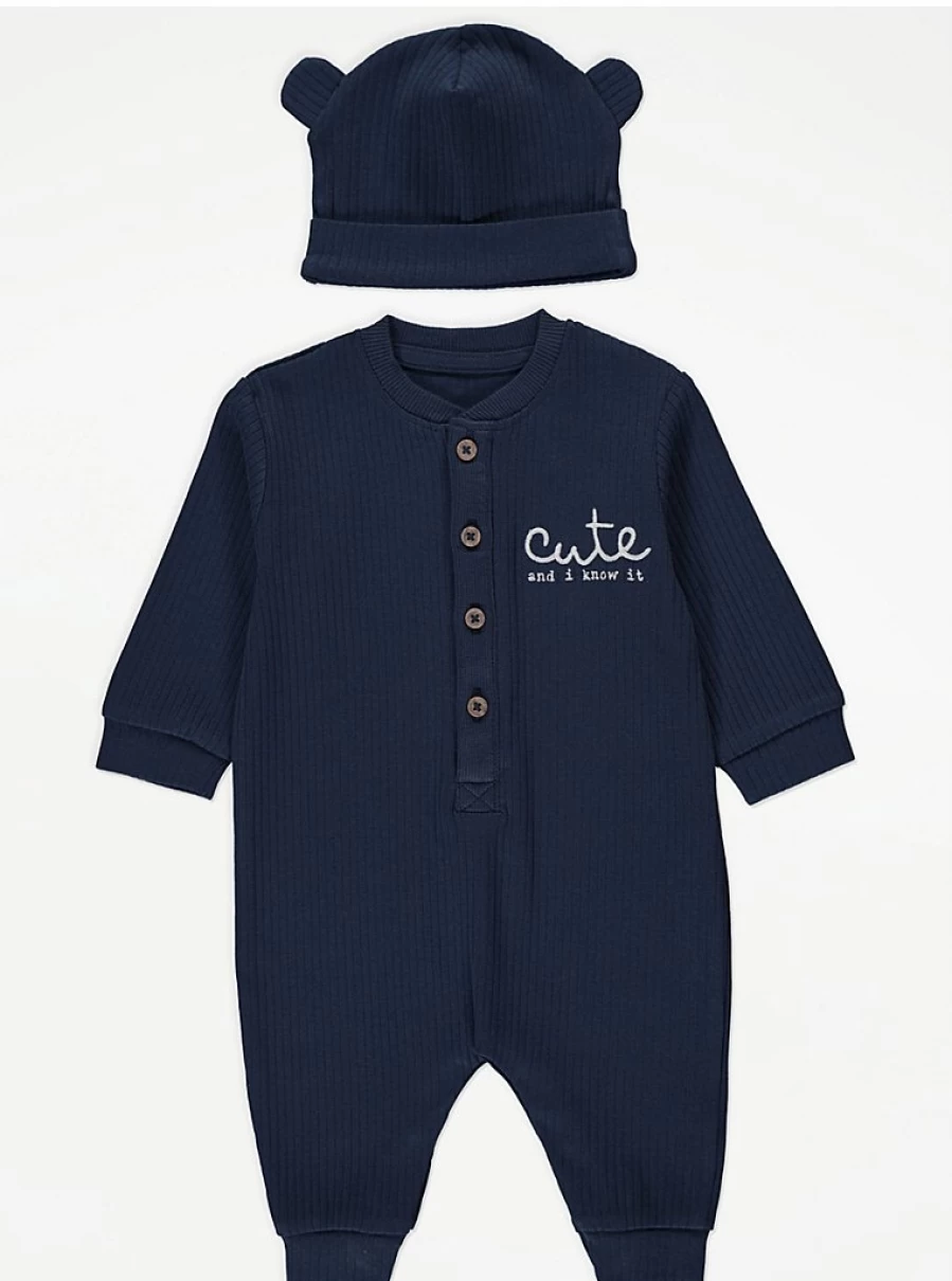 "George at Asda Navy Ribbed Baby Boys All-in-One Outfit with Hat – Reviews & Features"