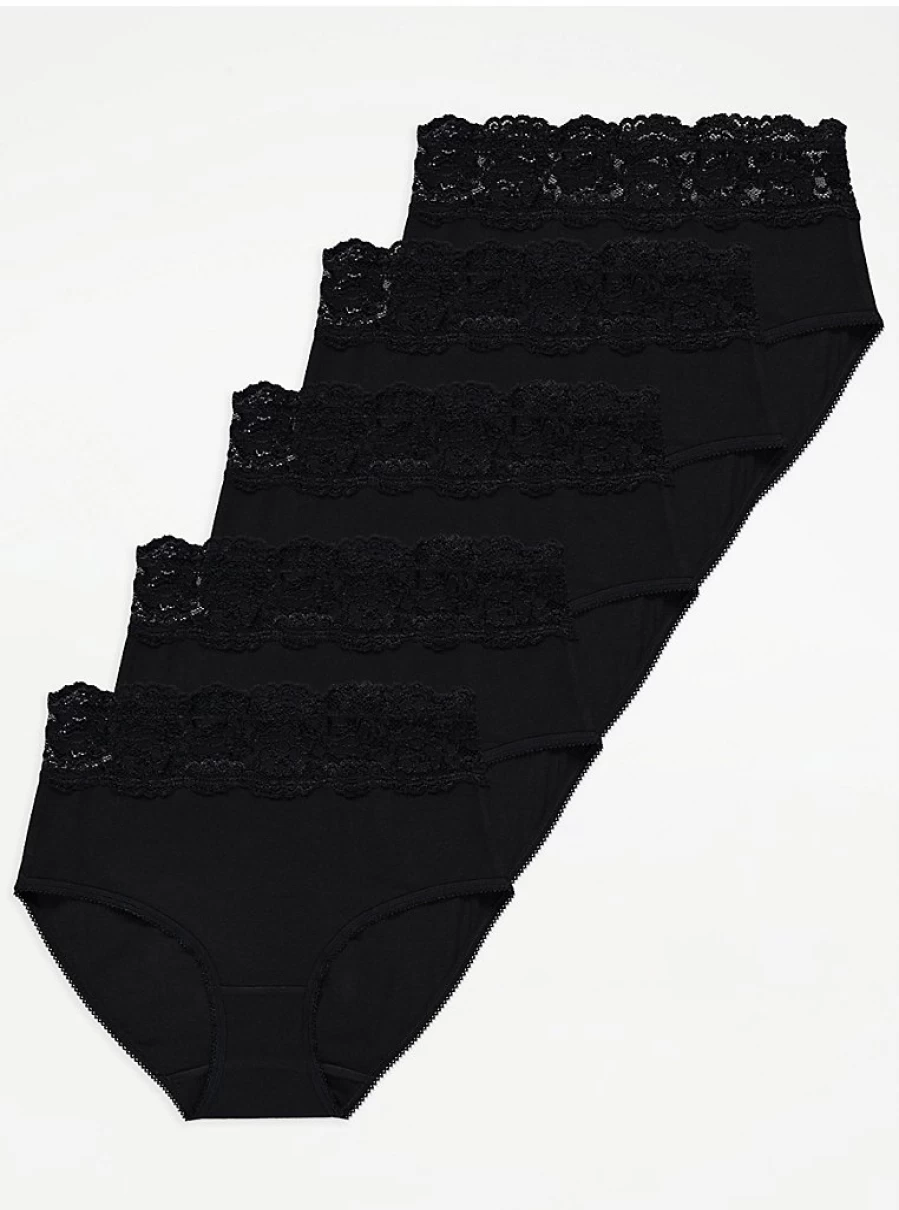 George at Asda Black Lace 5-Pack Full Brief Knickers | Women's Lingerie Set | Comfortable Underwear