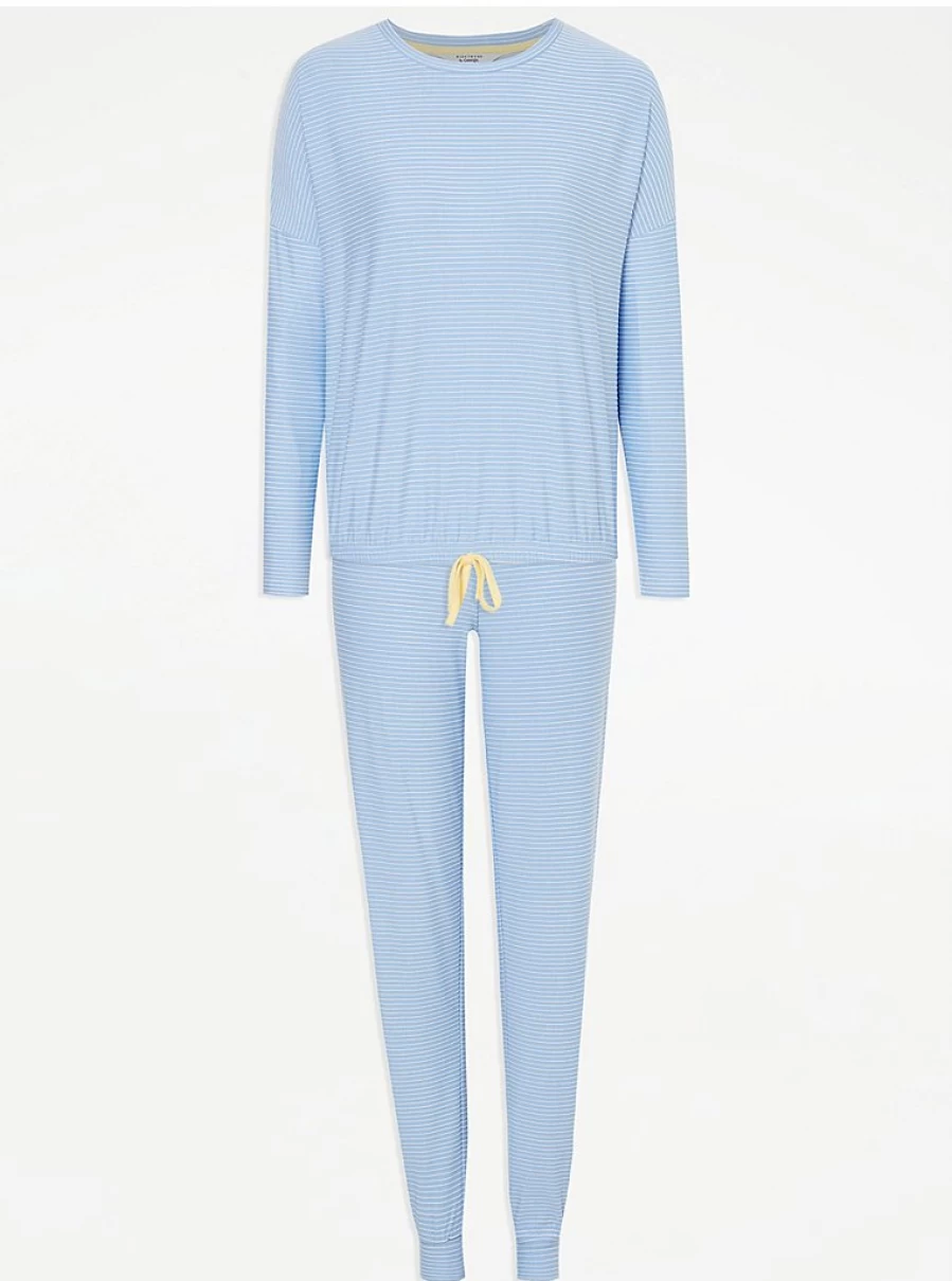 "George at Asda Blue Striped Long Sleeve Pyjamas for Women | Comfortable Sleepwear Set"