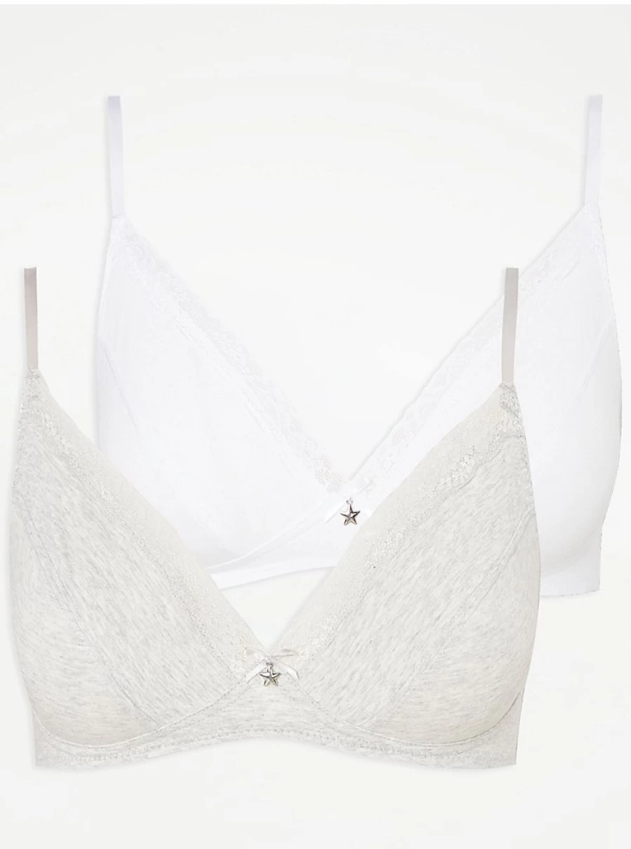 "George at Asda Non-Wired Lace Trim First Bra 2-Pack | Comfortable Lingerie Set for Teens"