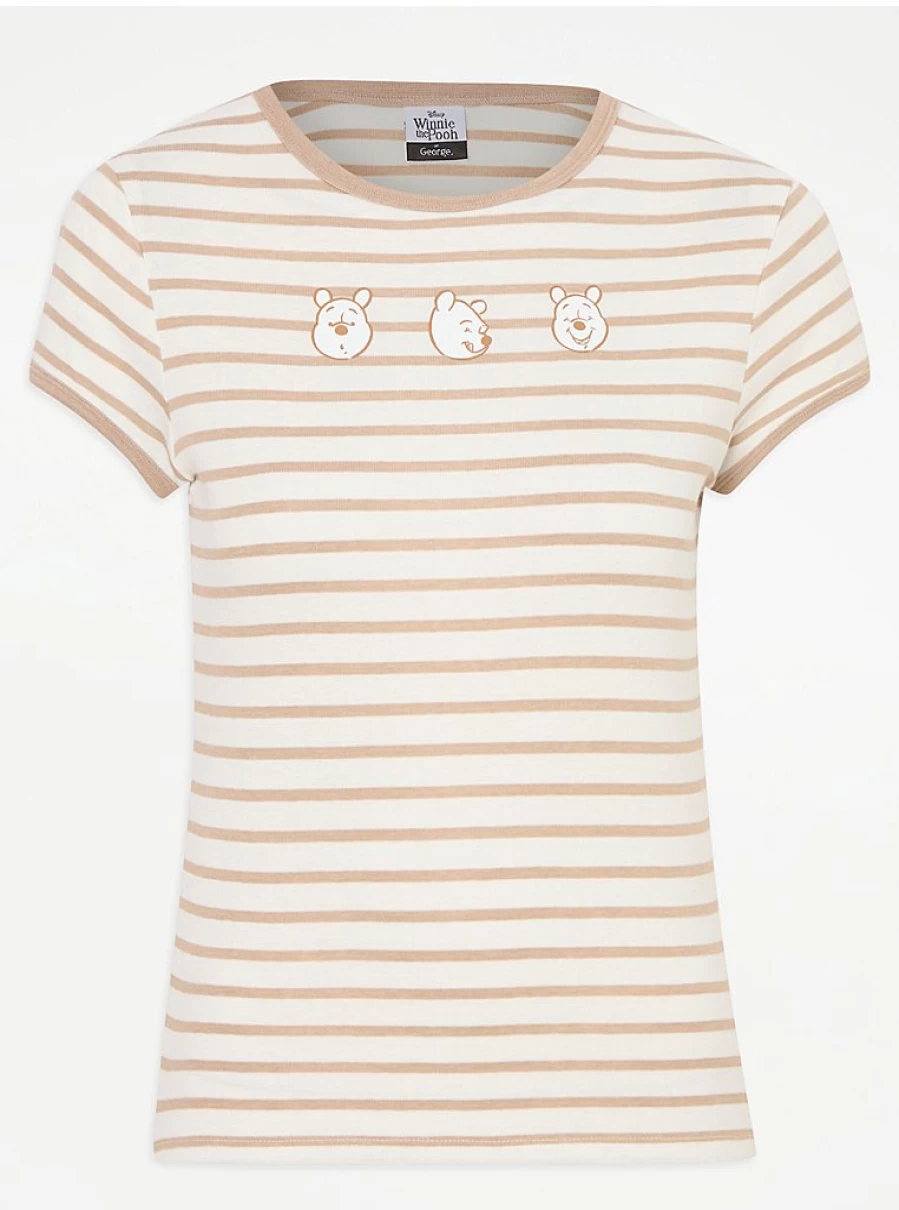 Disney Winnie The Pooh Mocha Striped Kids T-Shirt | George at Asda