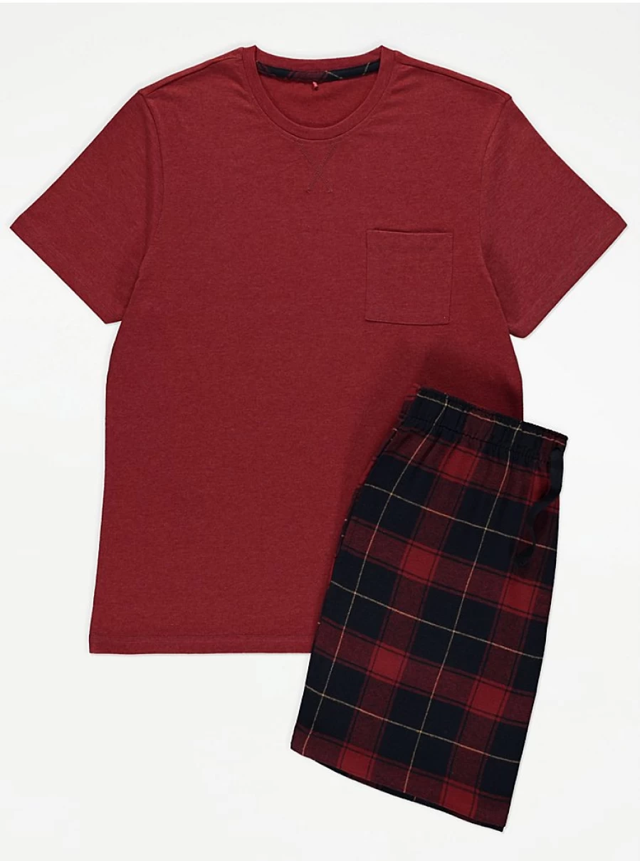 "George at Asda Men's Red Checked Short Pyjamas Set - Comfortable Sleepwear Gift"
