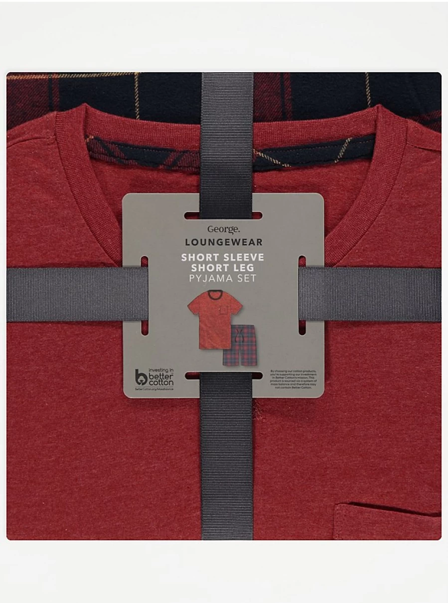 "George at Asda Men's Red Checked Short Pyjamas Set - Comfortable Sleepwear Gift"