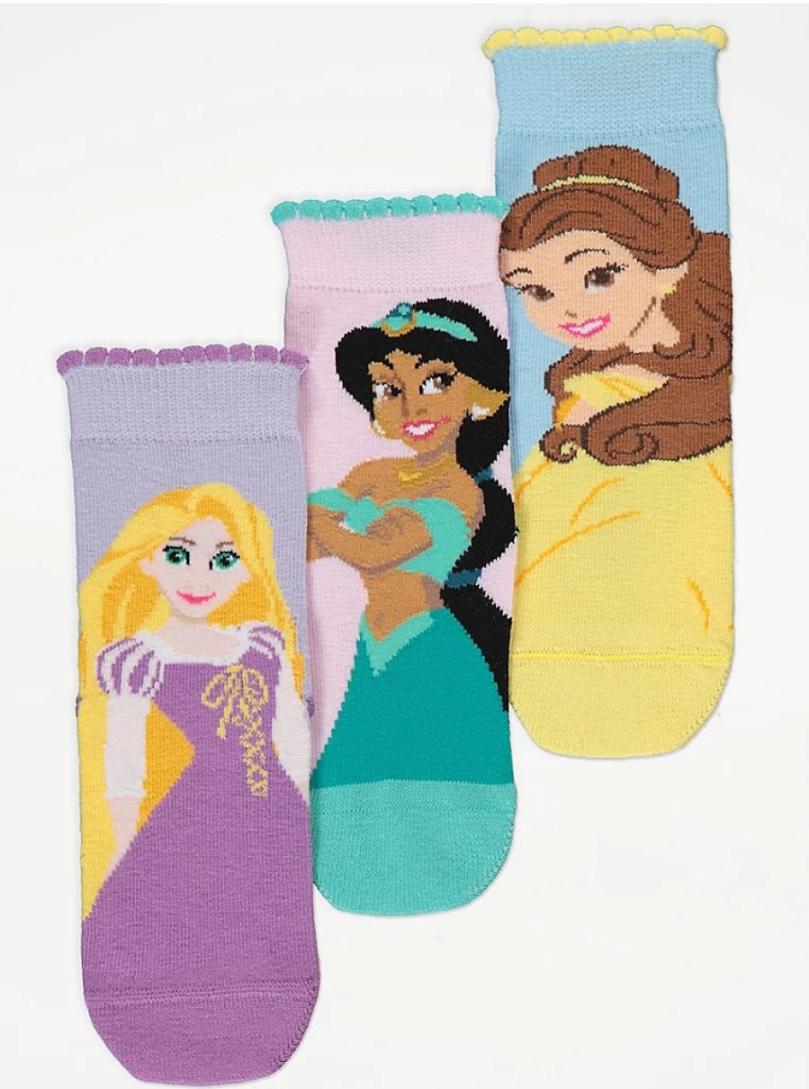 Disney Princess Picot Trim Ankle Socks 3-Pack for Kids | George at Asda | Soft & Comfortable Girls' Socks