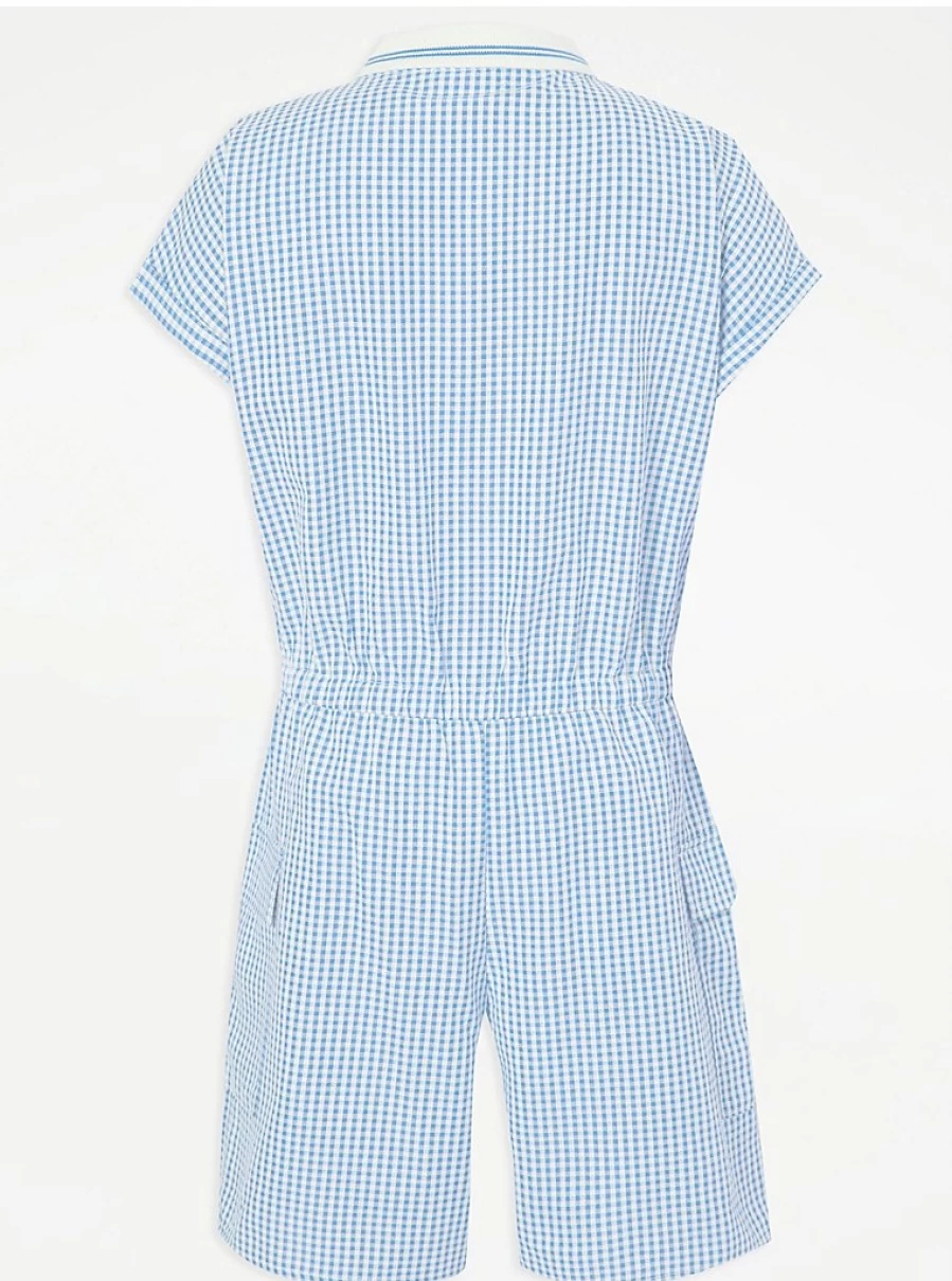 "George at Asda Girls' Light Blue Gingham Sporty School Playsuits 2-Pack – Comfortable & Stylish Uniform Set"